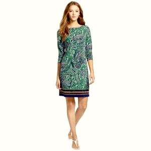 🆕 Michael Kors Paisley Dress Women’s Medium Navy Flowy Preppy Long Sleeve Party